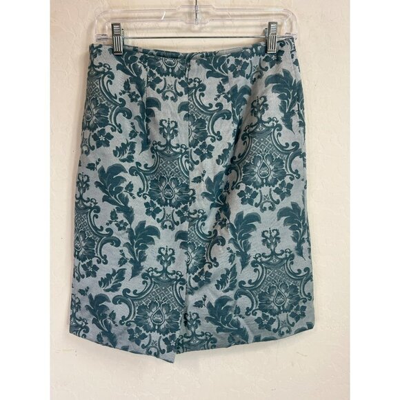 Merona Women Sz 4 Light Blue Damask Print Pencil Skirt Back Zip Cotton Polyester - Picture 3 of 5
